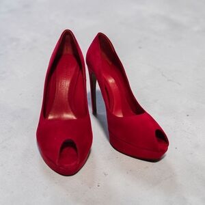 Elegant Red Peep-Toe Heels